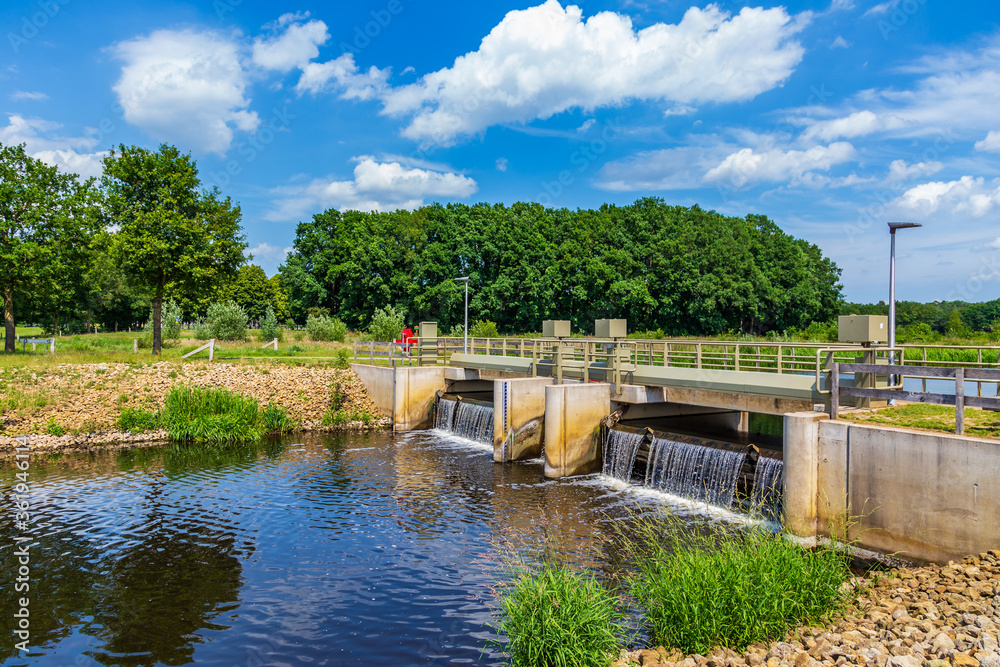 Fototapeta premium Water lock Vilsteren in river Vecht near Dalfsen, Overijssel in the Netherlands