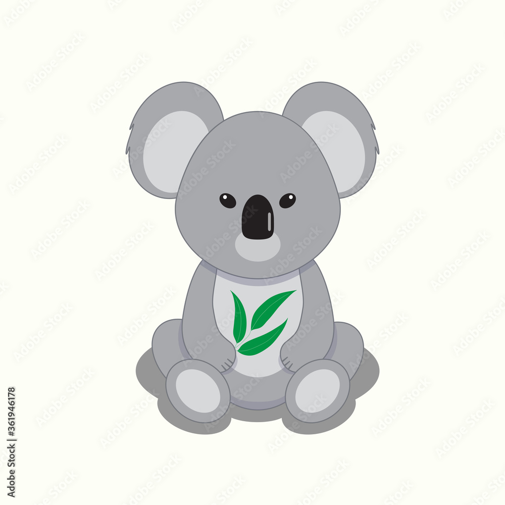 Obraz premium Cute koala holding eucalyptus leaves. Isolated vector illustration