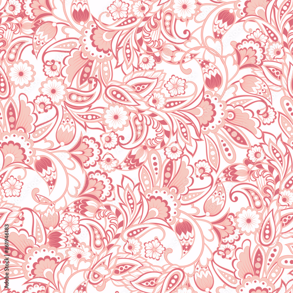 Fototapeta Floral seamless pattern with paisley ornament. Vector illustration