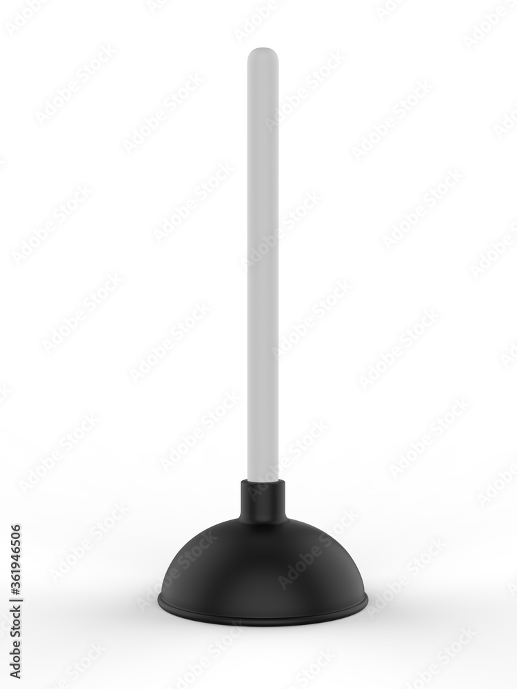 Blank toilet rubber plunger with wooden handle for branding and mock up design . 3d render illustration. Blank toilet rubber plunger with wooden handle for branding and mock up design . 3d render illustration.