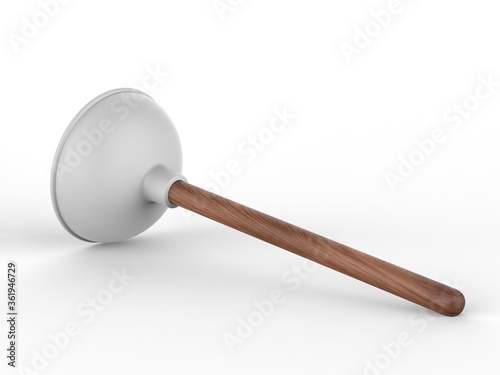 Blank toilet rubber plunger with wooden handle for branding and mock up design . 3d render illustration.