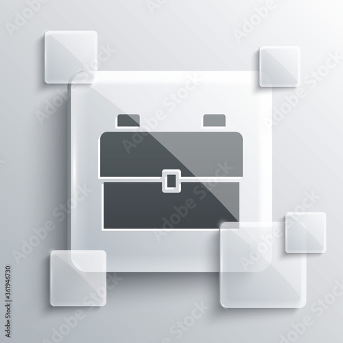 Grey School backpack icon isolated on grey background. Square glass panels. Vector Illustration.