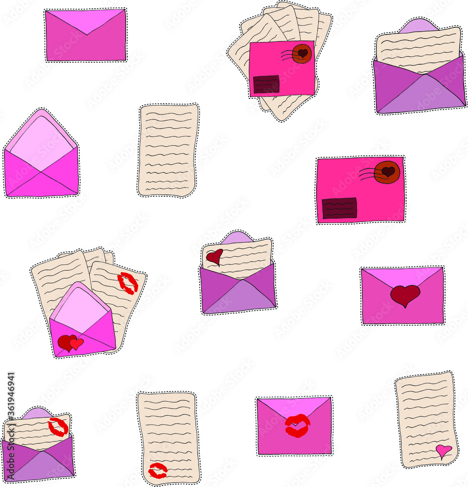 Valentine's day stickers with letters and envelopes Valentine's day stickers with letters and envelopes