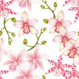 Watercolor orchid flowers seamless pattern