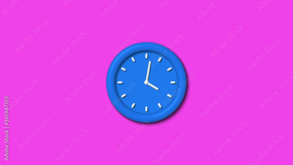 12 hours aqua color 3d wall clock isolated on pink background,Clock animation 12 hours aqua color 3d wall clock isolated on pink background,Clock animation