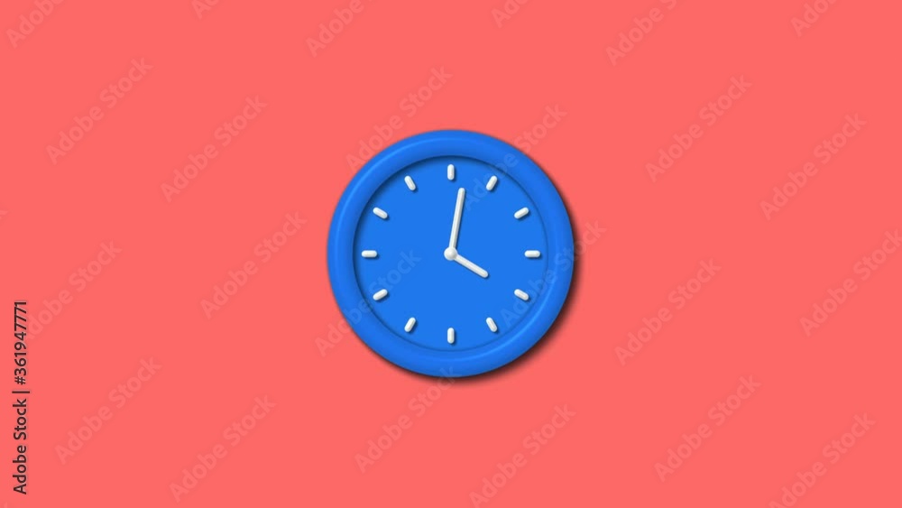Aqua color 3d wall clock isolated on red light background,12 hours clock animation Aqua color 3d wall clock isolated on red light background,12 hours clock animation
