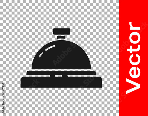 Black Hotel service bell icon isolated on transparent background. Reception bell. Vector Illustration.