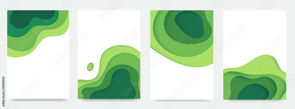 Vertical banners set A4 with 3D abstract background and paper cut ...