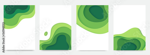 Vertical banners set A4 with 3D abstract background and paper cut shapes. Vector design layout for business presentations, flyers, posters and invitations. Colorful carving art.