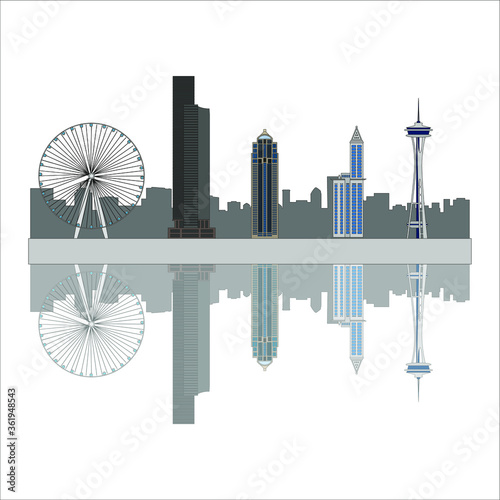 Seattle city skyline in United States. illustration for web and mobile design.