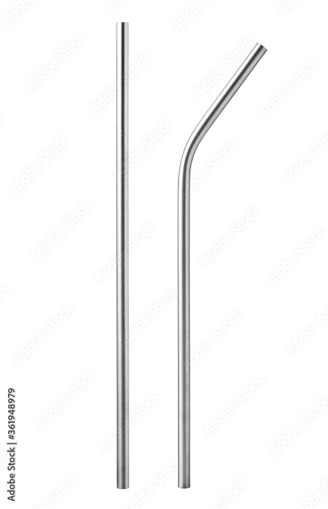 stainless steel drinking straw isolated on white background