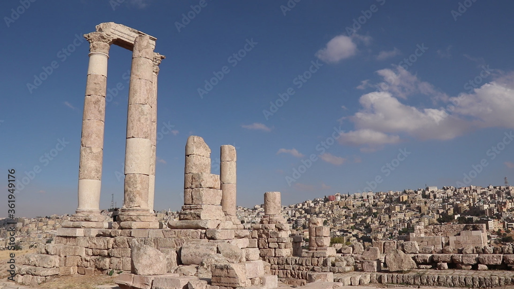 Ancient columns in Temple of Hercules, Jordan.
