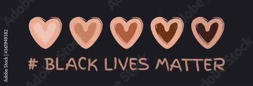 Black lives matters. Vectorial symbol.Black Lives Matter. Symbol of love. Equality of races and skin colors.Social Media #Black Lives Matter Hashtag on Black Background. STOP RACISM BANNER