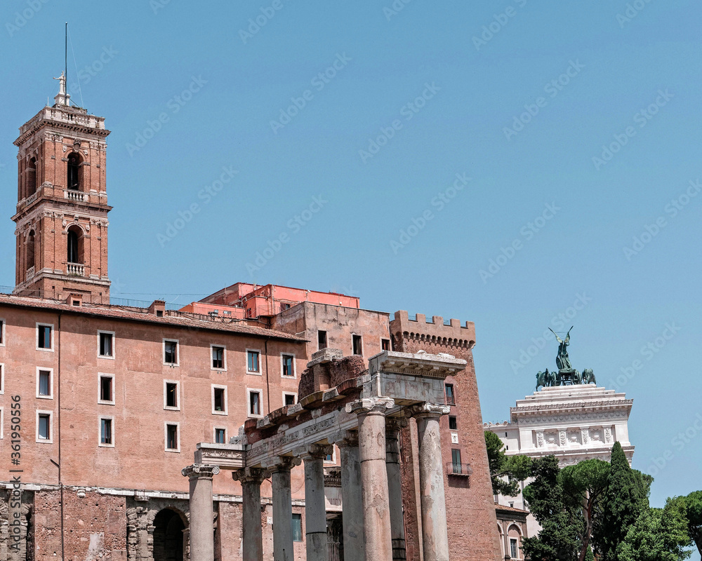 Rome Italy, the Tabularium and ancient columns in the Roman Forum