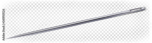Chrome realistic sewing needle isolated on a white transparent background. Sewing accessories. 3d vector illustration.