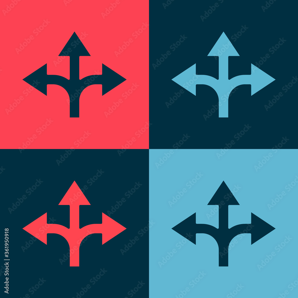 Pop art Road traffic sign. Signpost icon isolated on color background. Pointer symbol. Isolated street information sign. Direction sign. Vector Illustration. Pop art Road traffic sign. Signpost icon isolated on color background. Pointer symbol. Isolated street information sign. Direction sign. Vector Illustration.