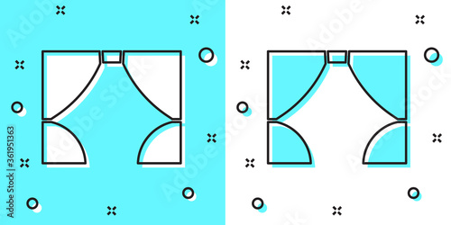 Black line Curtain icon isolated on green and white background. For theater or opera scene backdrop, concert grand opening or cinema premiere. Random dynamic shapes. Vector Illustration.