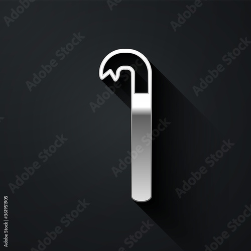 Silver Crowbar icon isolated on black background. Long shadow style. Vector Illustration.