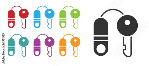 Black House with key icon isolated on white background. The concept of the house turnkey. Set icons colorful. Vector Illustration.