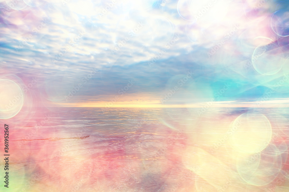 Fototapeta abstract sunset on the lake, landscape water and sky, blurred view freedom nature concept