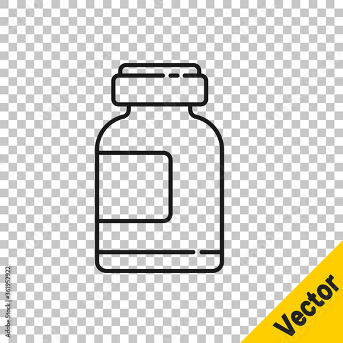 Black line Sports nutrition bodybuilding proteine power drink and food icon isolated on transparent background. Vector Illustration.