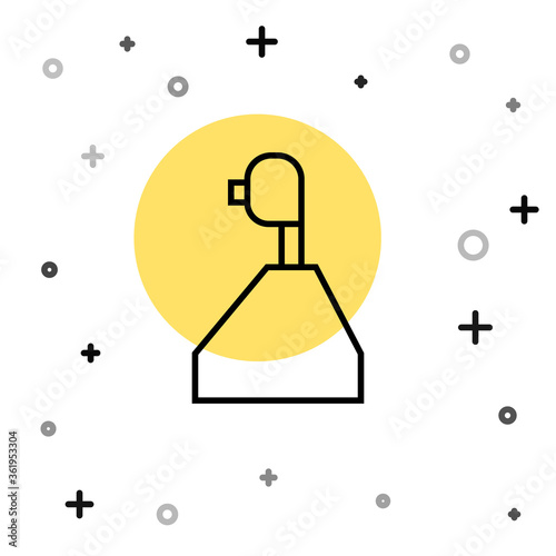 Black line Gear shifter icon isolated on white background. Transmission icon. Random dynamic shapes. Vector Illustration.