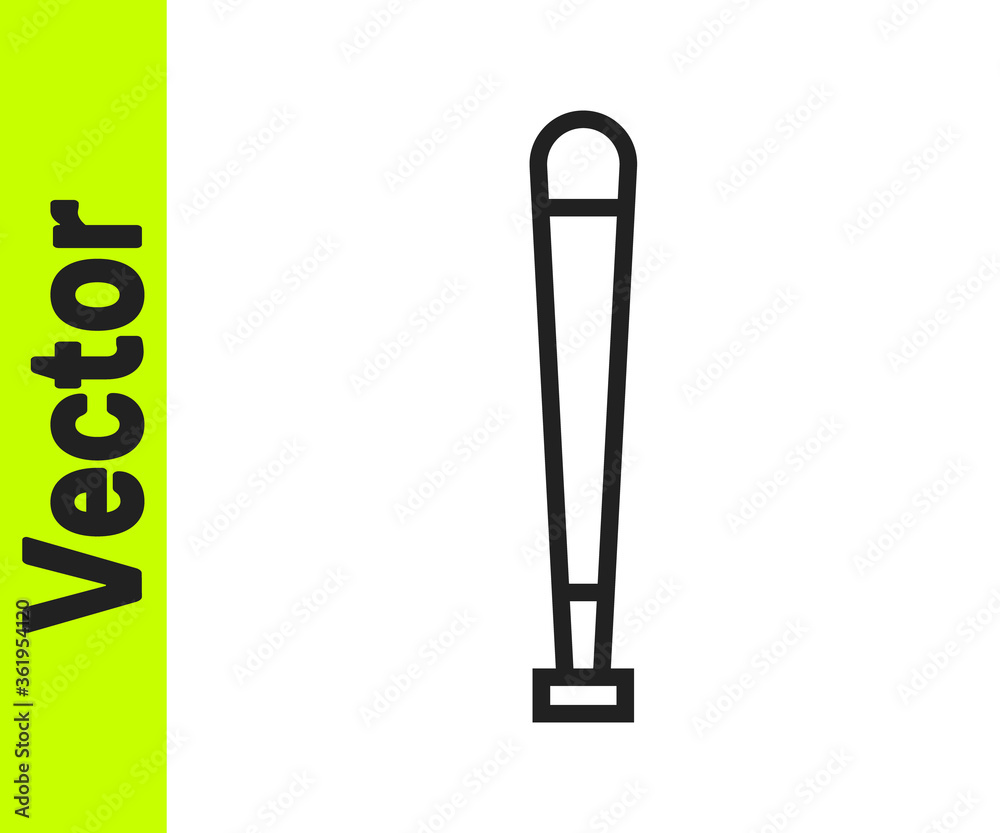 Black line Baseball bat icon isolated on white background. Sport equipment. Vector Illustration. Black line Baseball bat icon isolated on white background. Sport equipment. Vector Illustration.