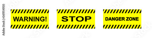 Rectangular stop sign. Black and yellow warning line striped rectangular background. Danger zone . Vector illustration