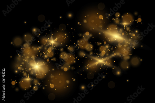 Set of flashes, Lights and Sparkles on a transparent background. Bright gold flashes and glares. Abstract golden lights isolated