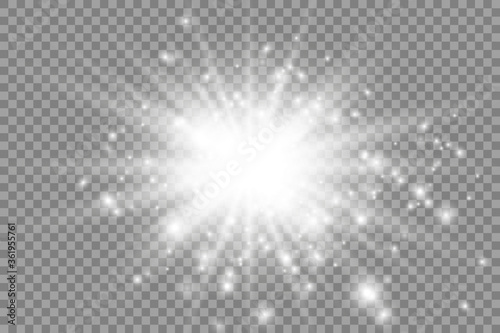 White glowing light burst explosion transparent.