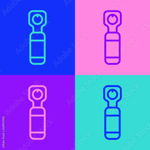 Pop art line Bottle opener icon isolated on color background. Vector Illustration.