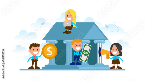Bankers attract new customers. Bank vector illustration.
