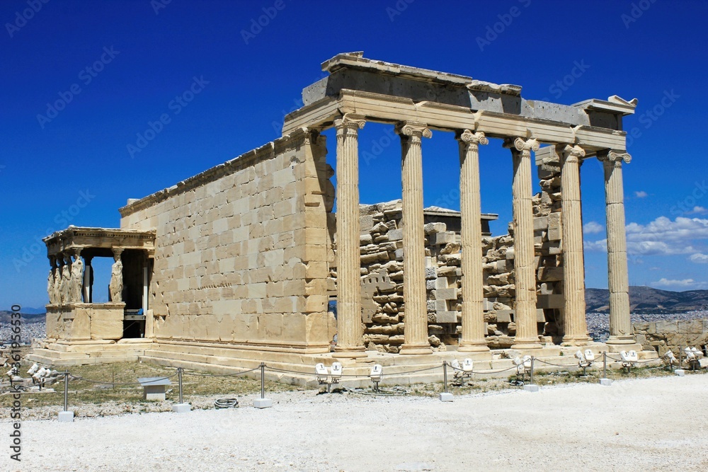 Fototapeta premium Greece, Athens, June 18 2020 - View of the archaeological site of the Acropolis, with Erechtheio temple in the background.
