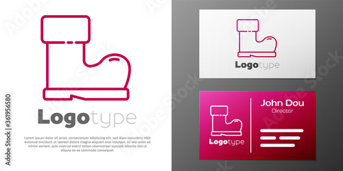 Logotype line Waterproof rubber boot icon isolated on white background. Gumboots for rainy weather, fishing, gardening. Logo design template element. Vector Illustration.
