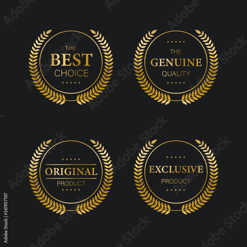 Collection of golden badges labels laurels and ribbons Premium Vector