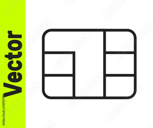 Black line Credit card with chip icon isolated on white background. Contactless payment. Vector Illustration.