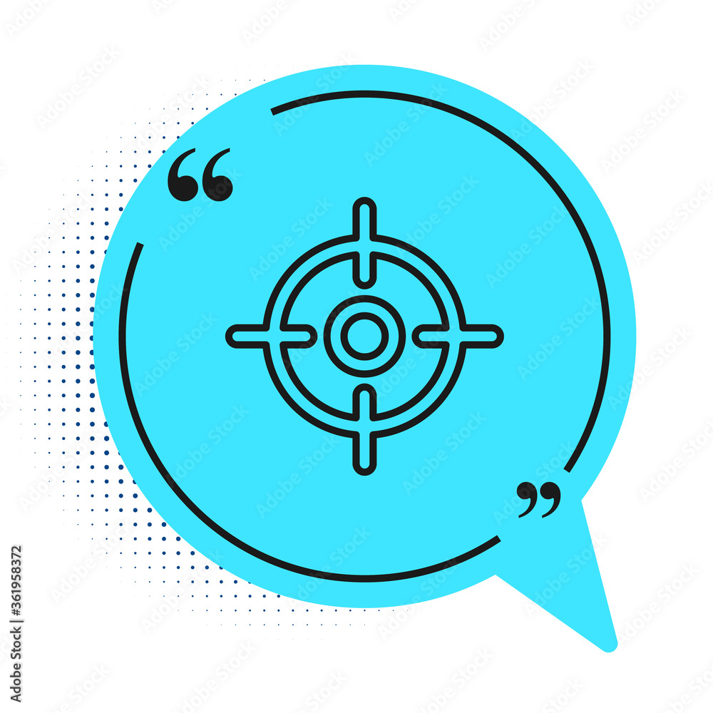 Black line Target sport icon isolated on white background. Clean target with numbers for shooting range or shooting. Blue speech bubble symbol. Vector Illustration. Black line Target sport icon isolated on white background. Clean target with numbers for shooting range or shooting. Blue speech bubble symbol. Vector Illustration.