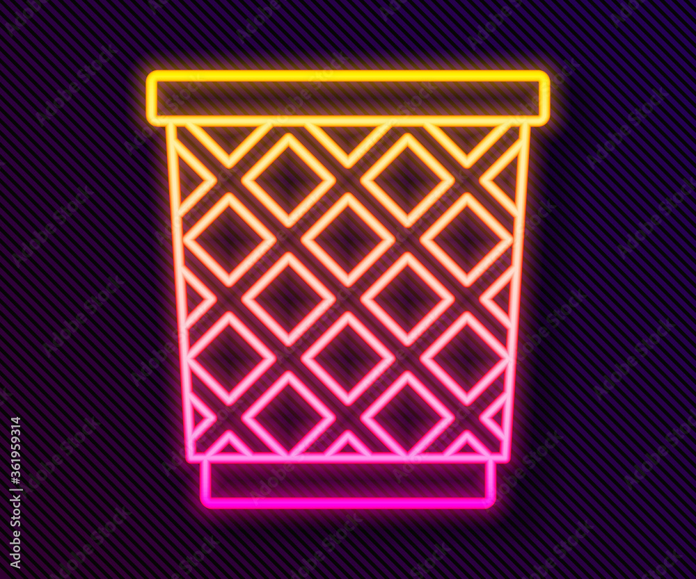 Glowing neon line Trash can icon isolated on black background. Garbage bin sign. Recycle basket icon. Office trash icon. Vector Illustration.