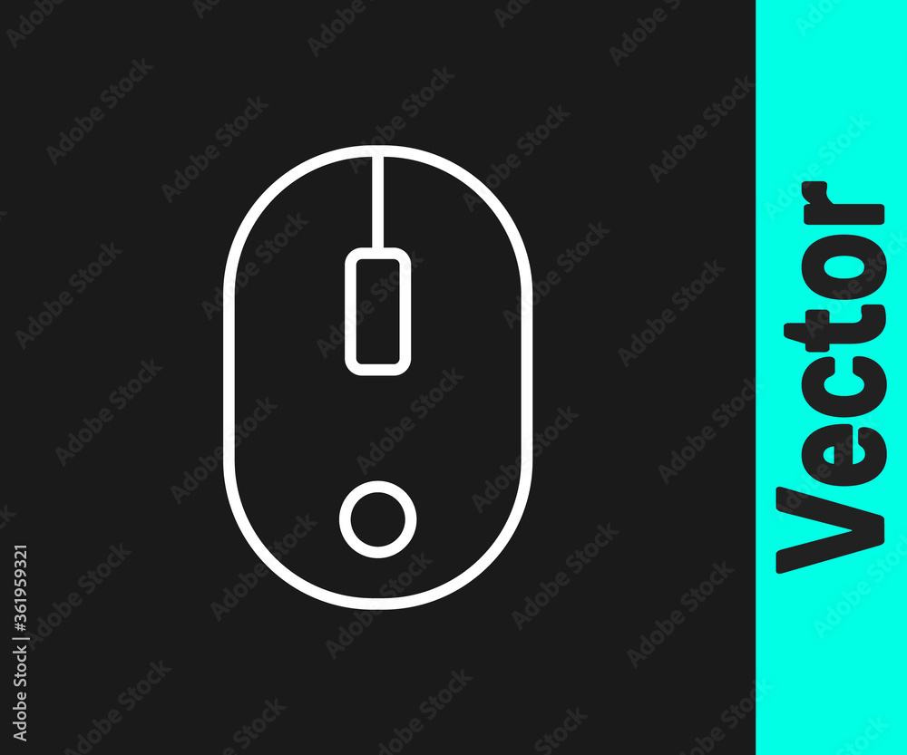 White line Computer mouse icon isolated on black background. Optical with wheel symbol. Vector Illustration. White line Computer mouse icon isolated on black background. Optical with wheel symbol. Vector Illustration.