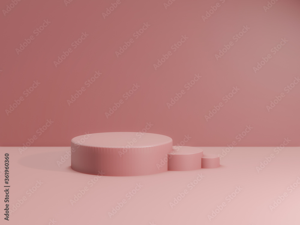 3d render of total powder pink podium for product. mockup stage.