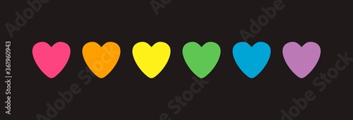 happy prade month. LGBT BANNER .Colorful LGBTQ PRIDE month cover page banner for festival parades, parties, and social events. Abstract paper cut style rainbow hearts decoration on dark background.