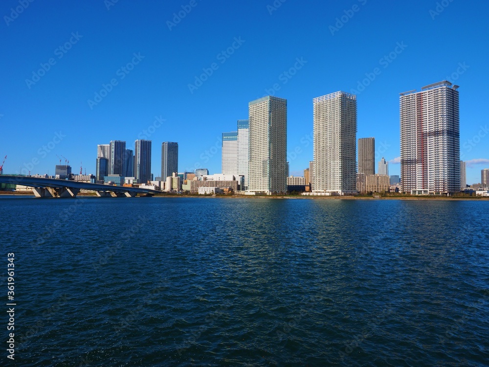 Toyosu Tokyo,Japan/Dec 30,2018:distant view of Harumi area from Toyosu Toyosu Tokyo,Japan/Dec 30,2018:distant view of Harumi area from Toyosu