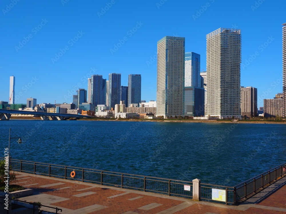 Toyosu Tokyo,Japan/Dec 30,2018:distant view of Harumi area from Toyosu