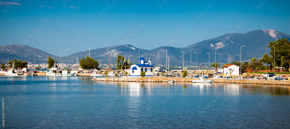 Landscape of Chalcis sea with the unique phenomenon called ''crazy water'' Euboea,  Greece.