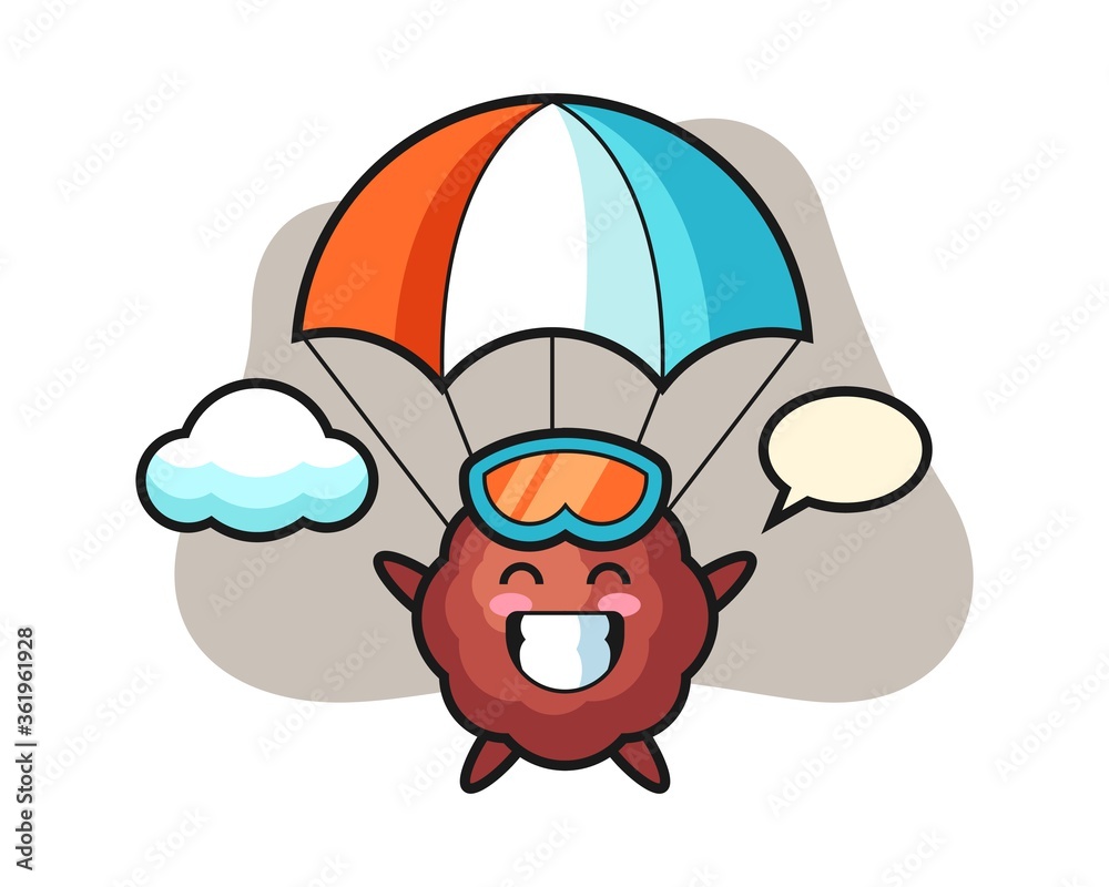 Meatball cartoon is skydiving with happy gesture Meatball cartoon is skydiving with happy gesture