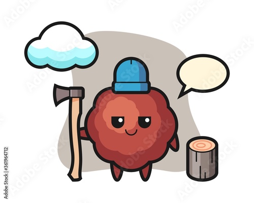 Meatball cartoon as a woodcutter