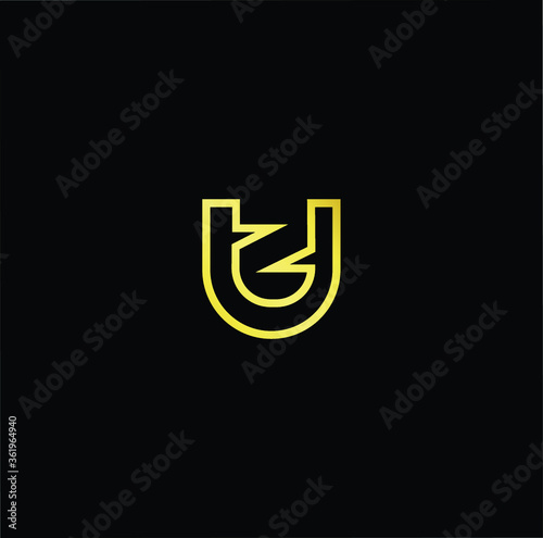 Minimal elegant monogram art logo. Outstanding professional trendy awesome artistic UZ ZU initial based Alphabet icon logo. Premium Business logo gold color on black background