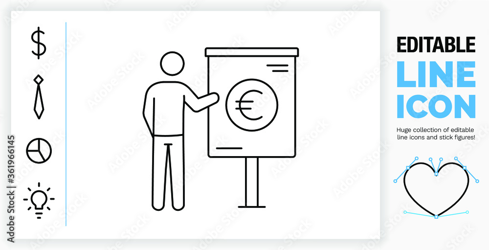 Fotografie Editable line icon of a stick figure talking about finance