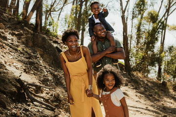 Young family enjoying their holidays in a national park