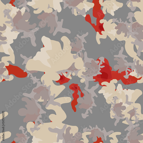 Urban camouflage of various shades of beige  grey and red colors